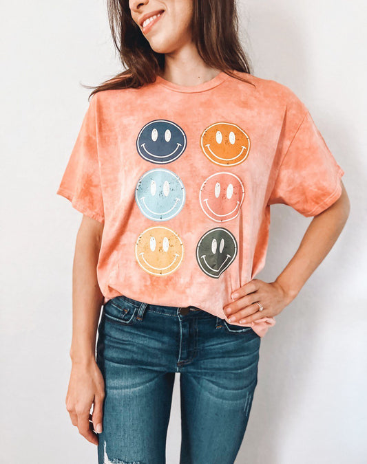 Colorful Happy Face Tie Dye Tee